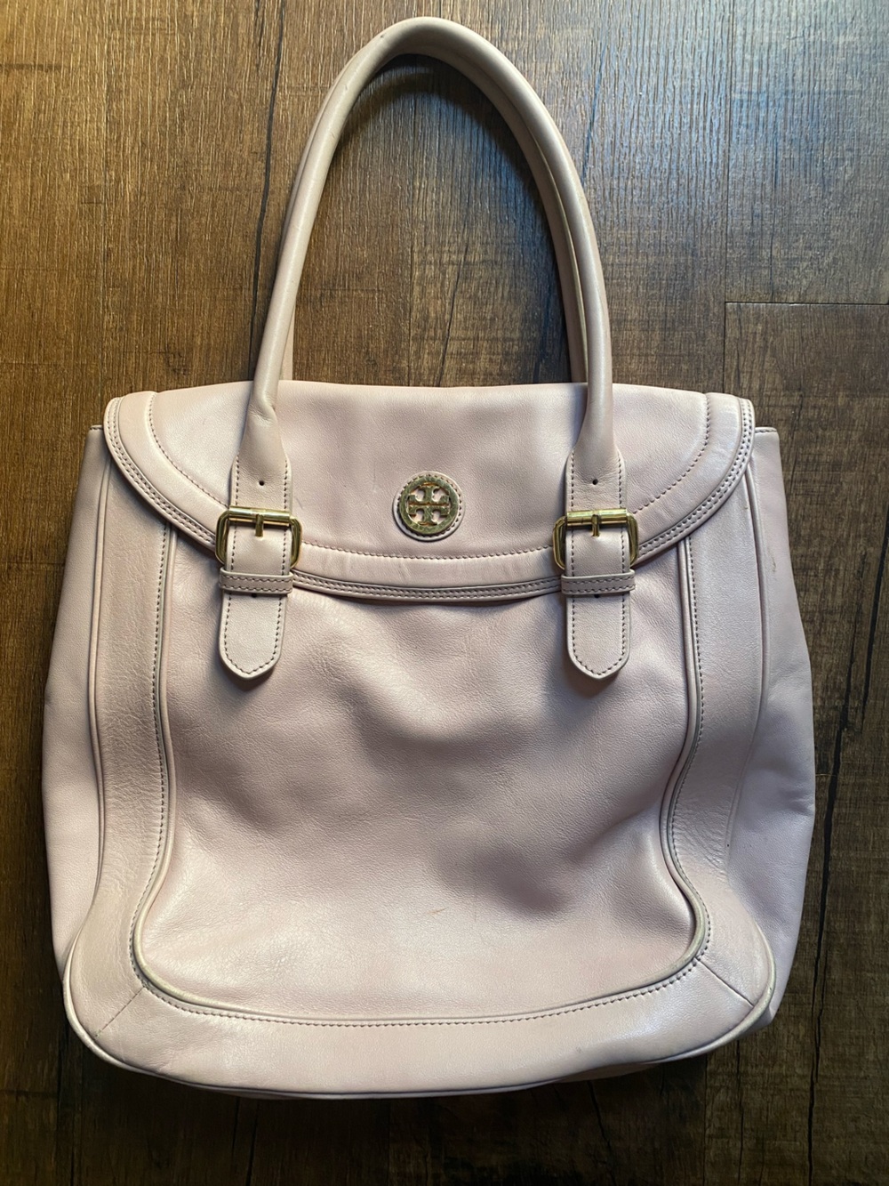 Tory Burch Light Pink Leather Tote with Gold Logo
